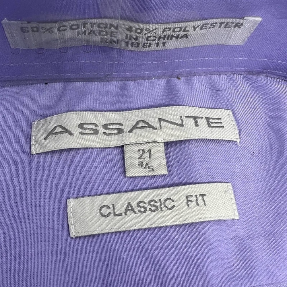 NEW ASSANTE men’s classic fit light lavender dress shirt size 21 4/5 sty… - Picture 13 of 13